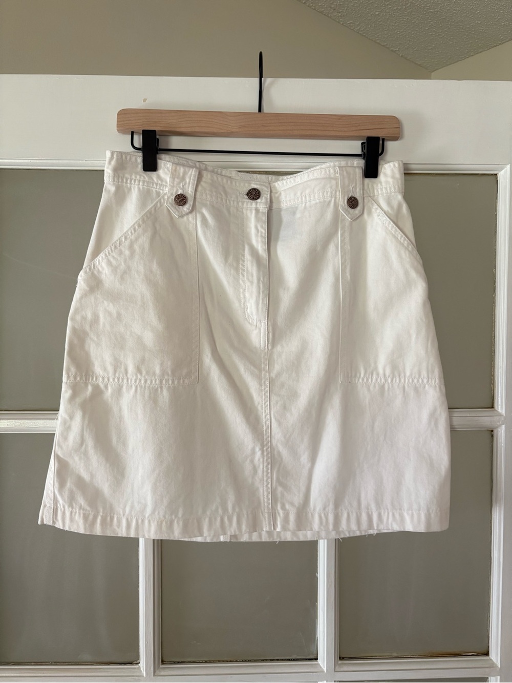 bill blass Vintage White Denim Cotton Mini Skirt with Button Accents - 8
